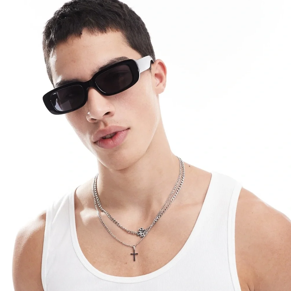 ASOS AJ Morgan Black thick square frame 90s rectangular sunglasses